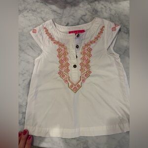 Lilly Pulitzer White Top with Pink and Gold Embroidery